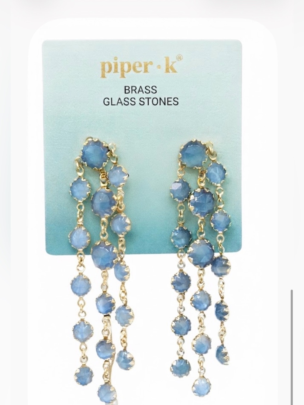 NWT ⚜️🩵⚜️ Piper K Blue Glass Stones Chandelier Earrings